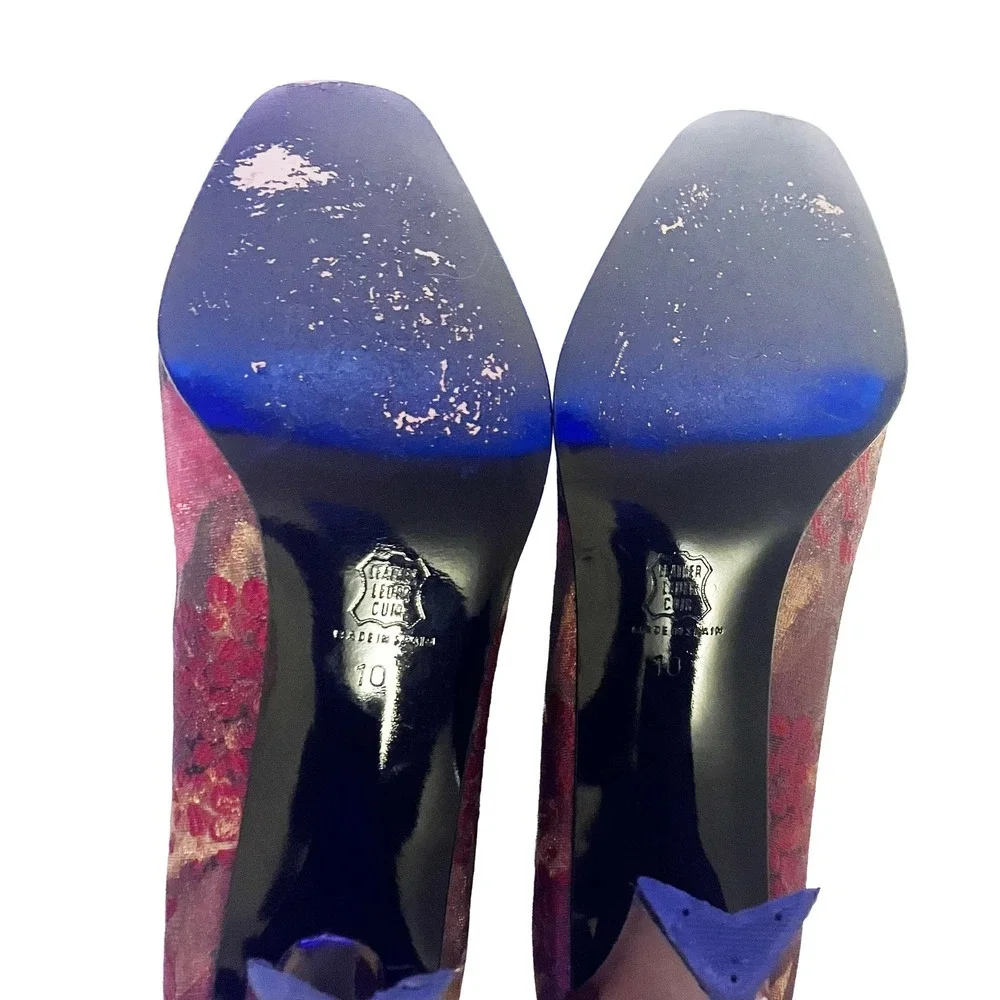 Vintage Proxy Floral Tapestry Pumps Size 10 Leather Spain Square Toe Rare Heels